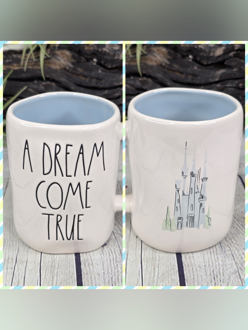 Rae Dunn Disney Princess A DREAM COME TRUE Castle Mug Blue Interior
